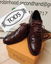 TOD'S WOMENS BURGUNDY/MUST EMBROIDERED BRUSHED LEATHER OXFORD LACE UP SHOES