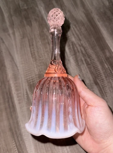 Fenton Faberge Glass Bell Pink Iridescent Ruffled Opalescent Edge Classic