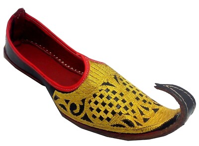 Black Gold 100% Leather Men Jutti Punjabi US Traditional Moajri Khussa FlipFlop.
