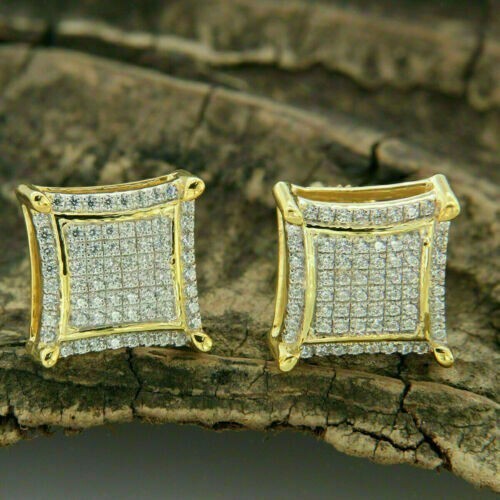 2Ct Lab Created Diamond 14k Yellow Gold Plated Men's Square Shape Stud Earrings - Picture 5 of 6