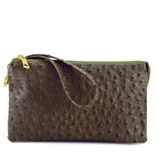 BASIC VERSATILITY WOMEN'S CROSSBODY OSTRICH EFFECT CLUTCH  HANDBAG, KHAKI, NEW