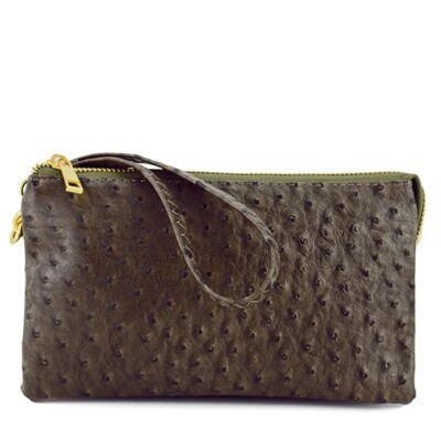 BASIC VERSATILITY WOMEN'S CROSSBODY OSTRICH EFFECT CLUTCH  HANDBAG, KHAKI, NEW