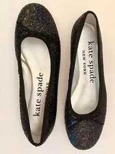   Kate Spade New York Women 6.5 Black Glitter Ballet HONEY Bow Flats Round Shoe  