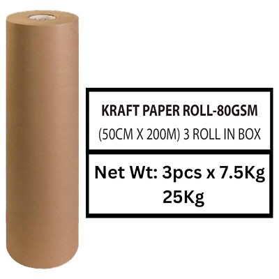 1 Rolle Packpapier Kraftpapier Schrenzpapier Stopf 80 GSM 50cm x 200m Papierrole