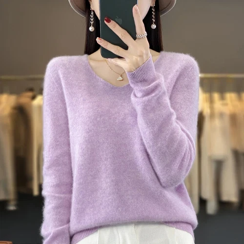 2024 Herbst Winter 100% Reine Wolle Kaschmir Damen V-Ausschnitt Pullover Pulli - Bild 34 von 42