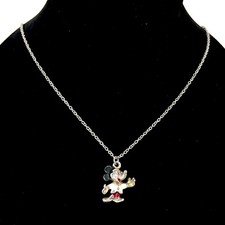 Vintage Disney Mickey Mouse Silver Tone Enamel Pendant Necklace