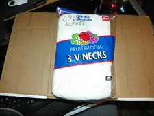 NOS 3 Vintage Men  s Fruit Of The Loom 2001 White V-Neck T-Shirts M 38-40 