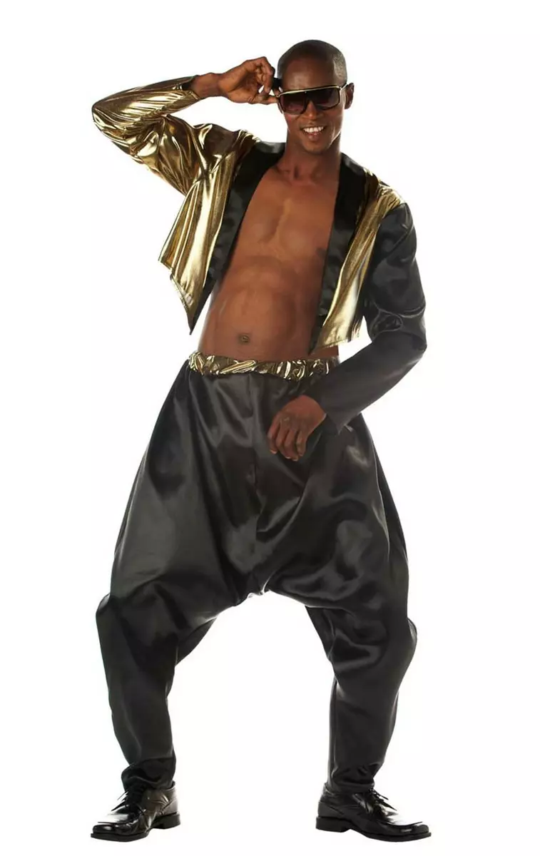 Mens MC Hammer Costume Old School Rapper 80s Hip Hop Fancy Dress Harem  Trousers