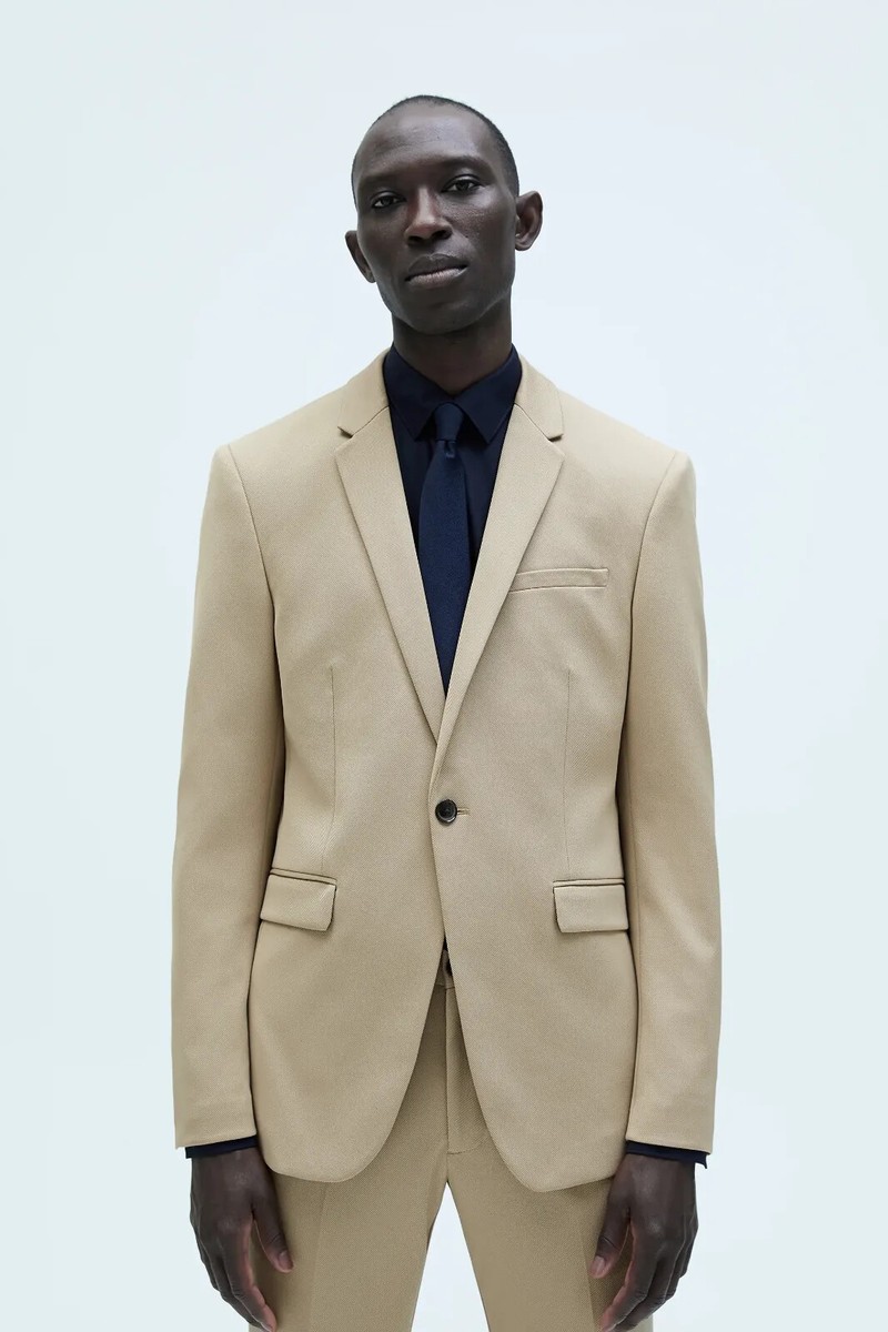スーツ DOBBY MESH TAILORED JACKET + SLACKS New Zara Stretch Knit Textured Suit 2 Pieces Jacket 38 Pants