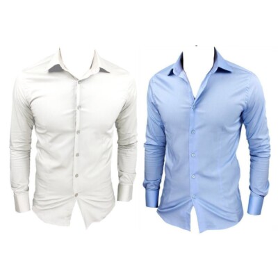 Set 3 PZ Camicia Alta Sartoria (S - Bianco Blu Celeste) Casual, Moderno, Elegante - Foto 5