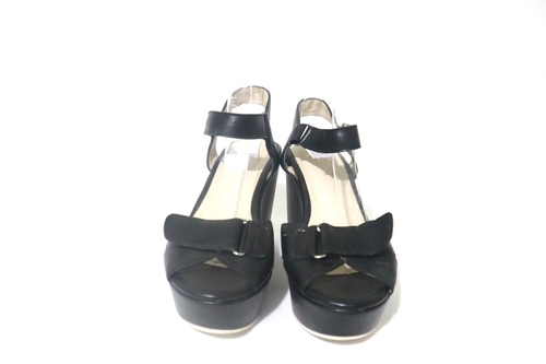 JO MERCER Size 6.5 Womens Leather Black Peep Toe Mule Strap Platform Block Heel - Picture 2 of 6