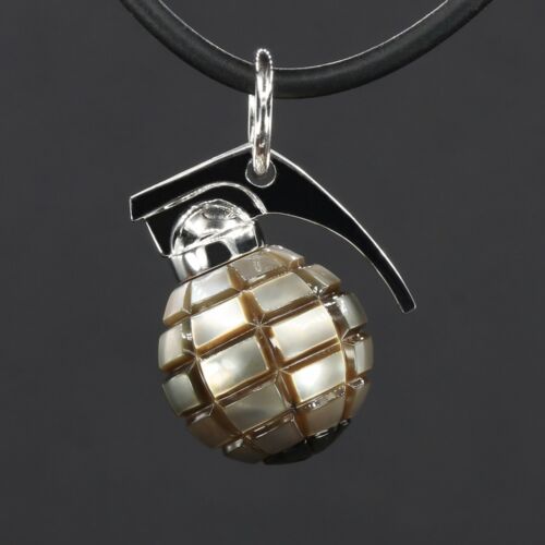 Grenade hand carve Tahitian pearl 13.3mm, Grenade Silver Pendant, Army Necklace. - Picture 3 of 8