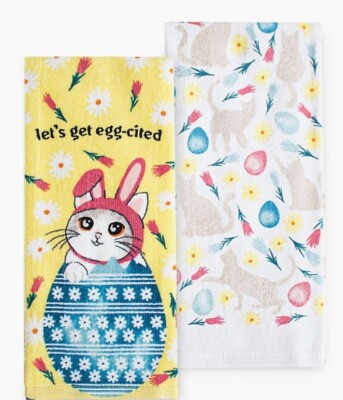 Celebrate Easter Together Cotton Terry Kitchen Towels 2-Pc ''Let's Get Egg-cited''