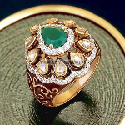 Emerald Pear Cut With 14K Solid   Gold  Ring For Men's #628