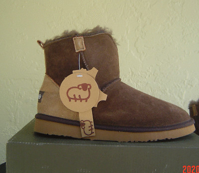 NEW LAMO LEATHER FUR WINTER BROWN BOOTIES BOOTS SIZE 8 M 