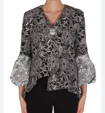 Josepth Ribkoff Floral 3/4 Puff Sleeve Asymmetrical Button Up Jacket Size 10