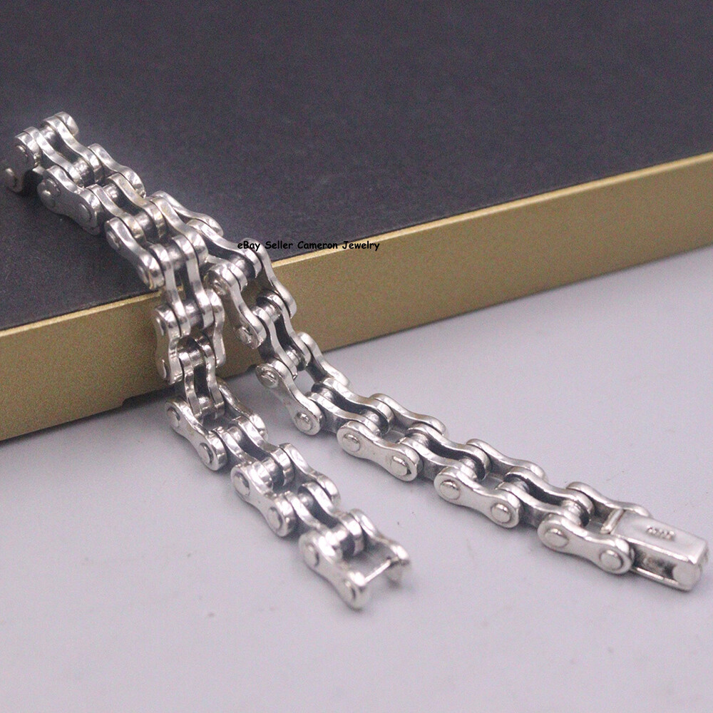 Solid 925 Sterling Silver Chain 8mm Anchor Bike Link Bracelet 32