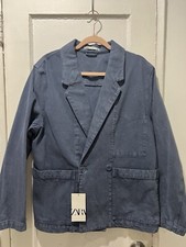 Blazer denim doppiopetto Zara taglia small (38R) nuovo blu giacca soprabito