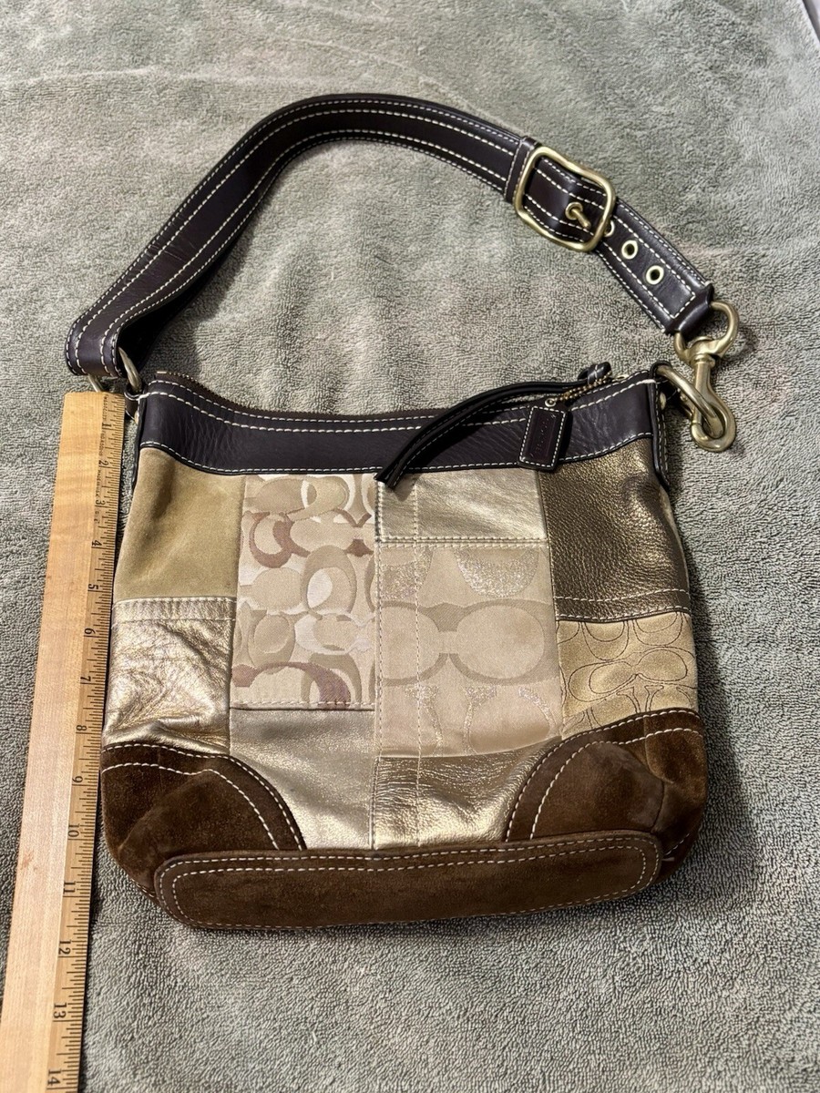 Vintage Coach F10387 Hobo Crossbody Patch Work Brown Gold