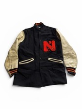Vintage 50s 60s Golden Bear Wool Leather Varsity Jacket Black Long