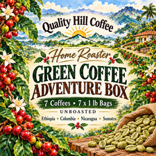 7 lb Green Coffee Sampler Unroasted Home Roaster Adventure Box 7 Coffees