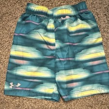 Under Armour Boys Swim Shorts Size 5 Blue Striped Polyester Lined Elastic