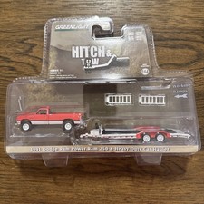 Greenlight 1991 Dodge Ram Power Ram 250 - Red & White with Heavy Duty Car Hauler