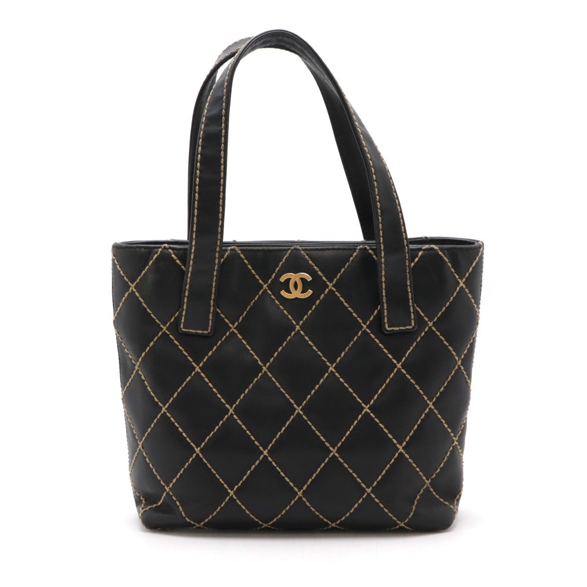 CHANEL Wild Stitch Coco Mark Black Leather Tote Bag with Gold Hardware A18126