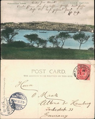 Postcard Falmouth (Cornwall) Panorama-Ansicht View from Trefusis 1905