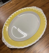W H Grindley Cream Petal Oval Platter Dish 14.5” Yellow White England Turkey Ham