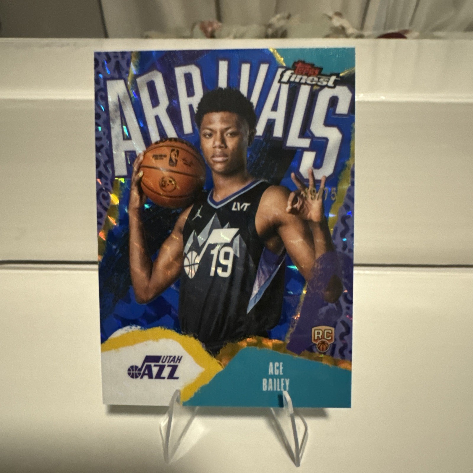 ACE BAILEY 2025 TOPPS FINEST JAZZ RC ARRIVALS BLUE GEOMETRIC /75 #A-5