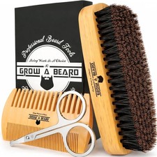 Beard Brush and Comb Set Grooming Kit Mustache Scissors Travel Bag