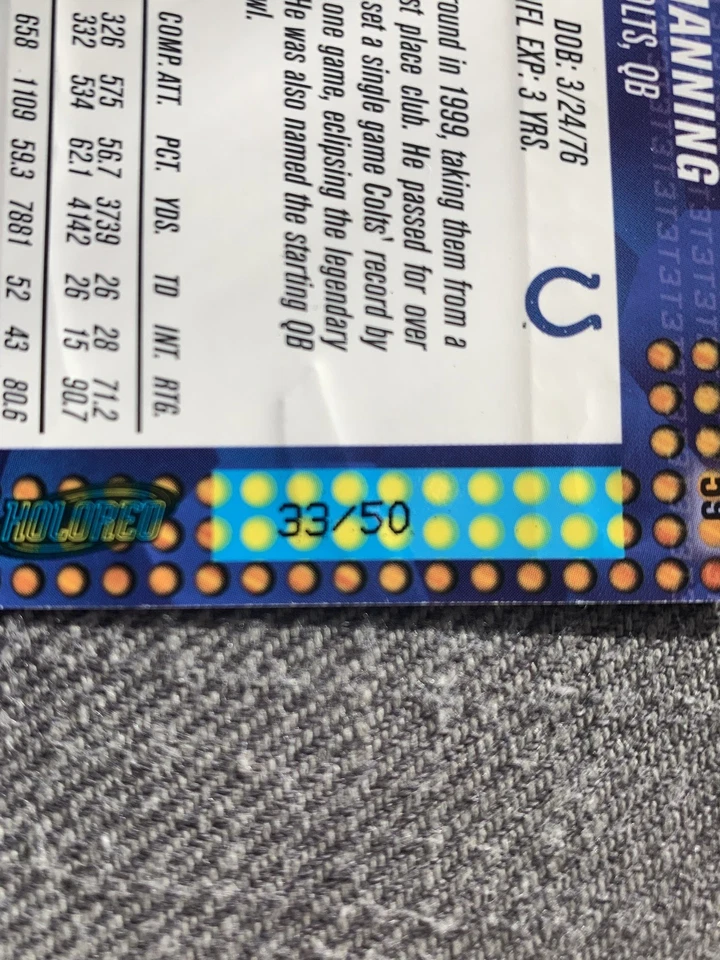 Peyton Manning #59 Holo Rojo /50 borde de coleccionista T3 2000 Foto 2 de 3