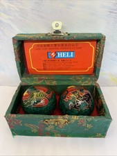 Vintage cloisonne Premium Dragon and Phoenix Baoding Balls. Chiming Chinese Heal
