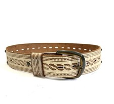 HTC Ivory Studded Embossed Large Medium 34 Distressed Removable Buckle
