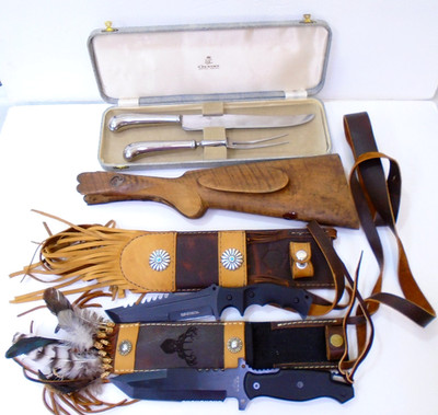 VINTAGE JUNK  LOT KNIVES/SHEATHS AND MORE