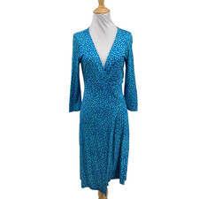 Diane Von Furstenberg Dress Women 2 Blues Silk Julian Two Leopard Classic Wrap