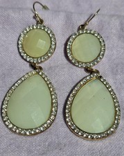 Double-Drop Teardrop Dangle Earrings white chalcedony bordered by pave crystals