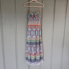 Alice And Olivia Minka Tie Front Maxi Dress Women Boho Feminine Cotton Smocked