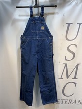 Mens Carhartt Vintage USA Made Denim Jeans Carpenters Bib Overalls Size 34X30
