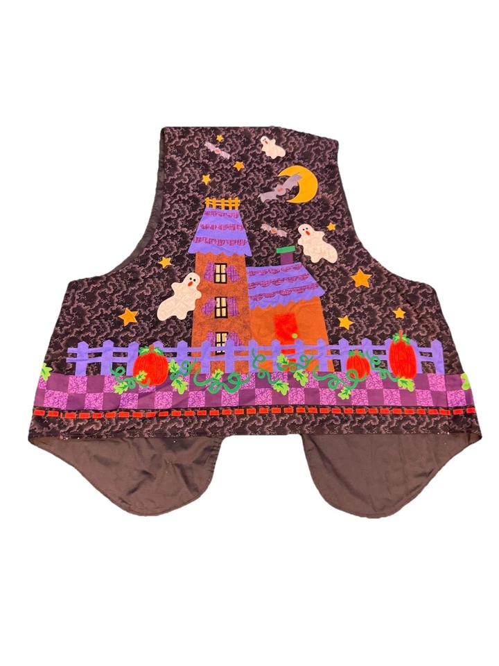 Vintage Handmade Halloween Vest Open Front- Spooky Ghosts Witch Haunted L-2X Sz - Image 3 of 4