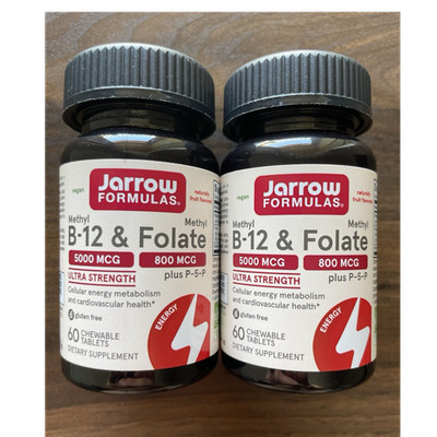 Jarrow Formulas Methyl B-12 & Folate 5000mcg 60 Chewable Tablets Exp 10/2026 (2)