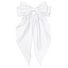 White Hair Bow for Women Girls, Big Satin Bow Clip with Long Tail White Hair ...