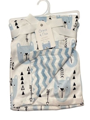 Grace & noa reversible mini blanket baby blue white NWT
