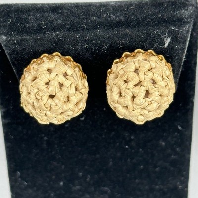 Vintage Miriam Haskell Gold-Tone Woven Screw Back Clip-On Earrings Sold As Is