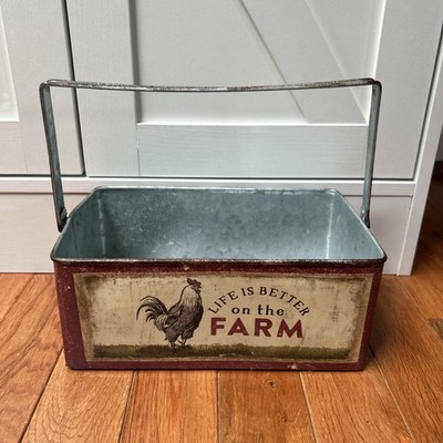 Farm Life Rectangle Planter Metal Tin Farmhouse Decor Chickens