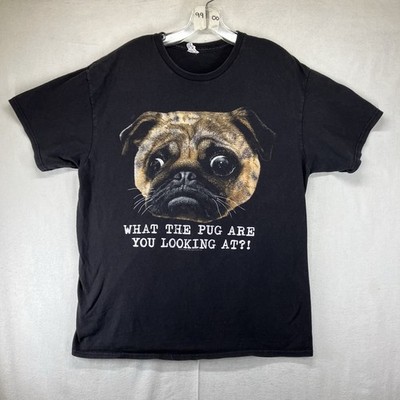 Funny Pug Face Graphic Mens Large Silly Quote y2k 2015 Faded Black All Cotton