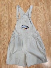 Disney Mickey Mouse Embroidered Tan Overalls Shortalls Size Women S NEW  VTG