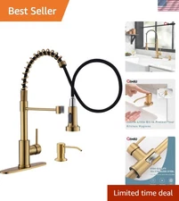 Commercial Grade Brushed Gold Faucet: Single Handle Pull Down Sprayer Included