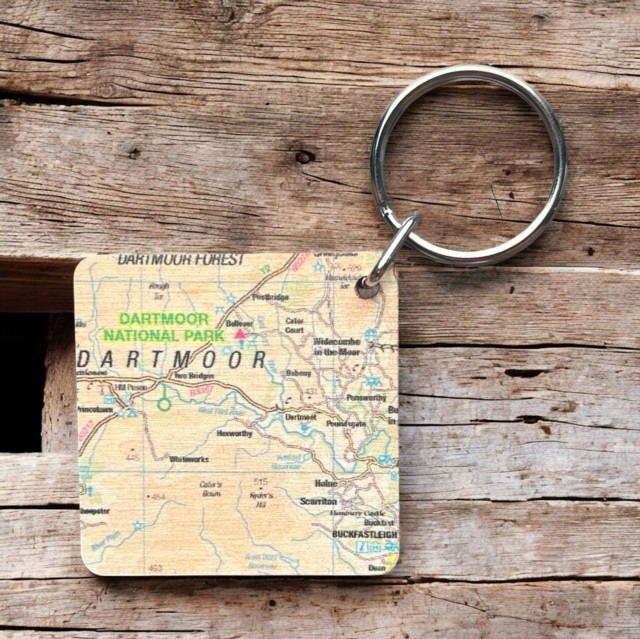 OS Map Wooden Square Key-ring - Dartmoor National Park (General merchandise)